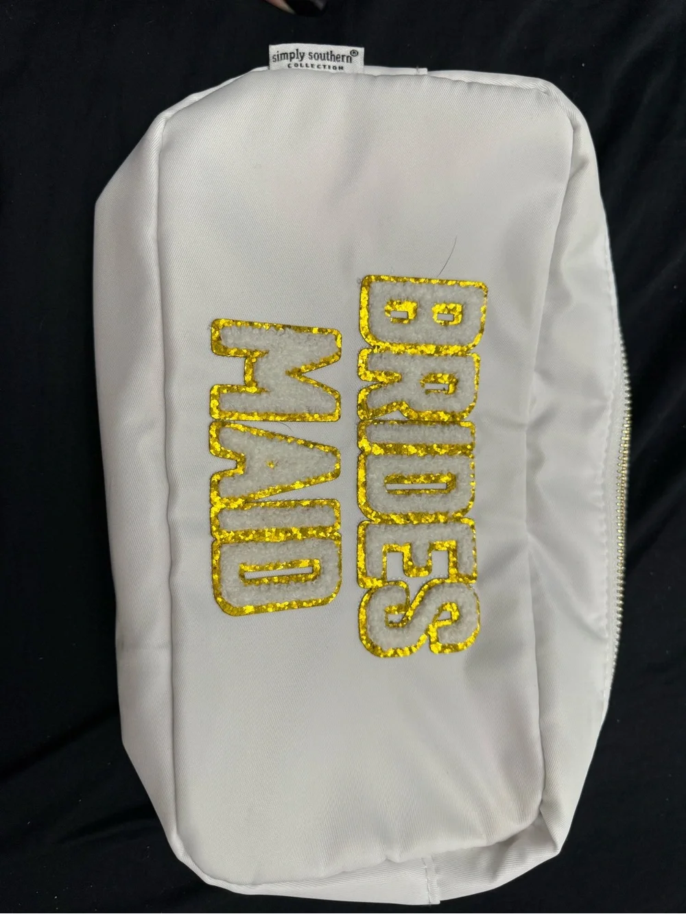 Simply Southern White Cosmetic Pouch with Gold Glitter 'BRIDES MAID'